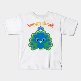 😍 Happy Diwali with cute peacock (girl)😍 Kids T-Shirt